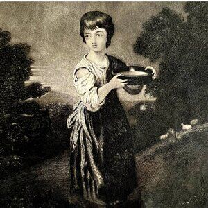 Little Milk Maid Adorable Girl Steel Engraving 1859 Victorian Art DWY5D